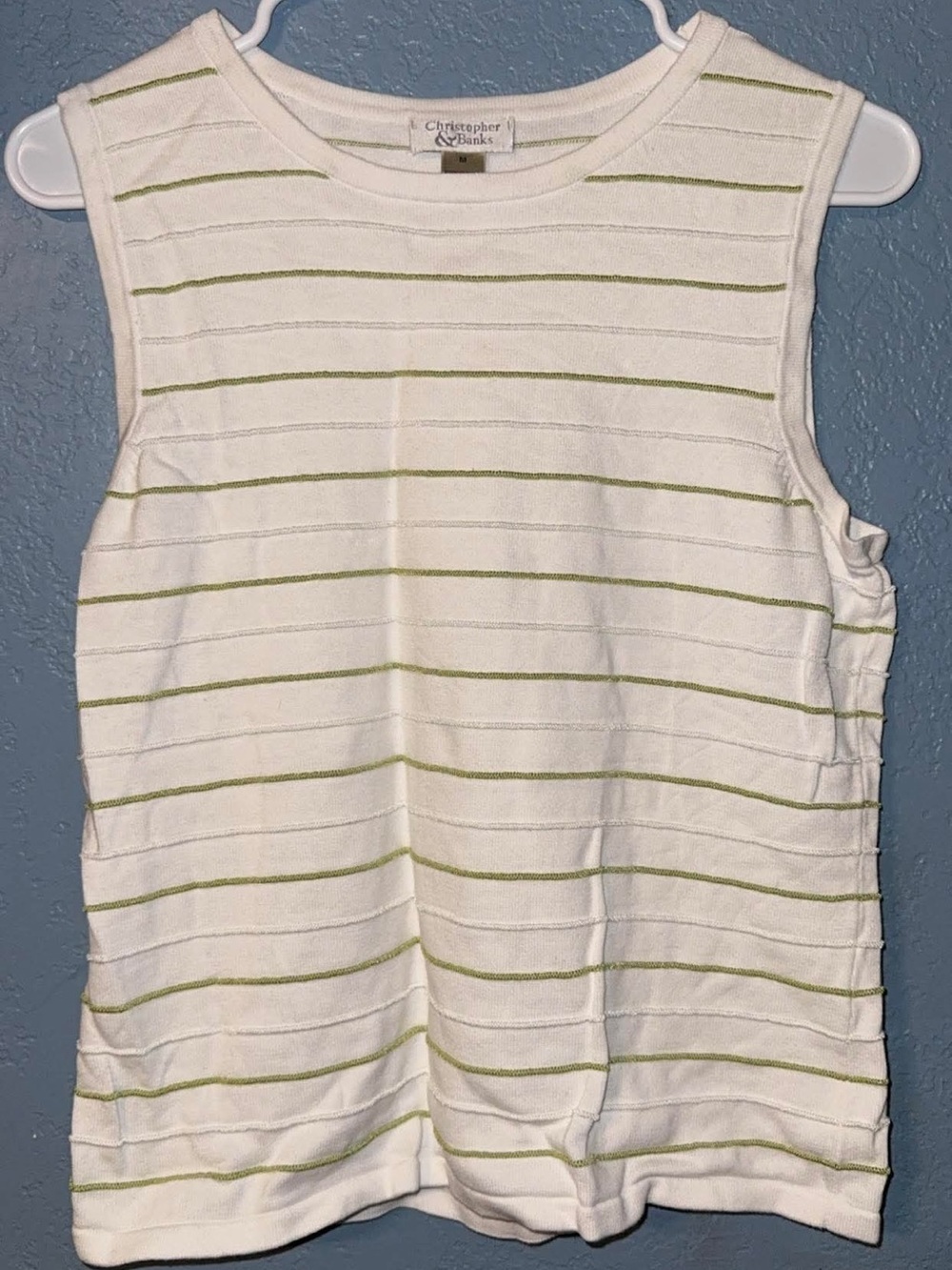 Christopher & Banks White Tank with Green Stripes